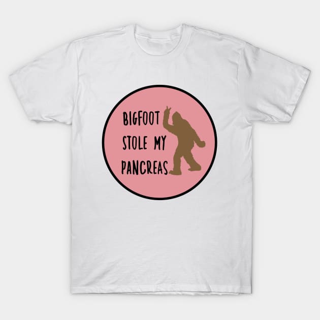 Bigfoot Stole My Pancreas Dusty Rose T-Shirt by CatGirl101